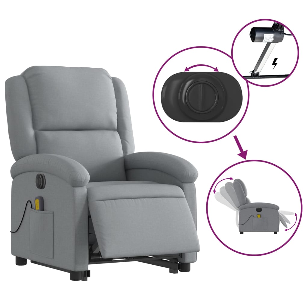 vidaXL Sillón de masaje eléctrico reclinable elevable tela gris claro