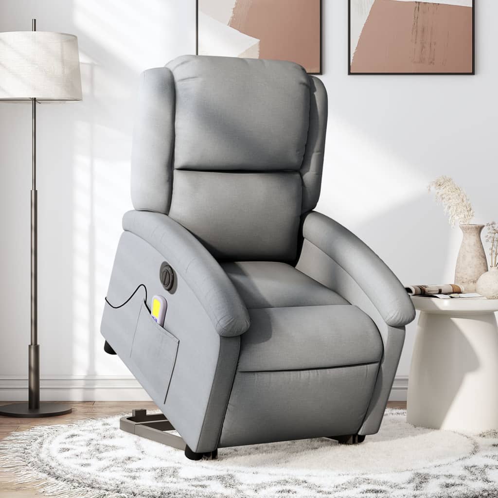 vidaXL Sillón de masaje eléctrico reclinable elevable tela gris claro