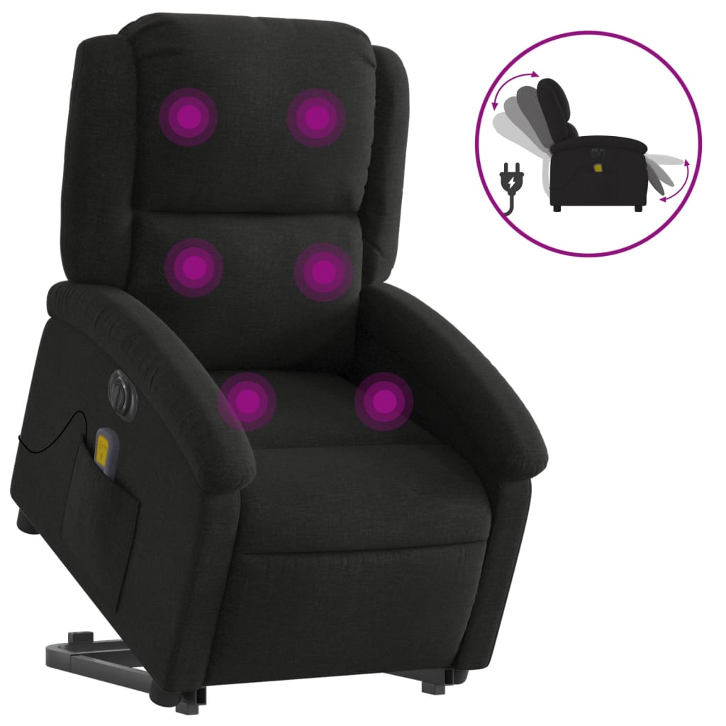 vidaXL Sillón de masaje eléctrico reclinable elevable tela negro