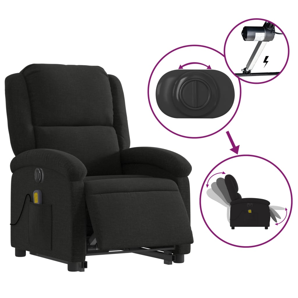 vidaXL Sillón de masaje eléctrico reclinable elevable tela negro