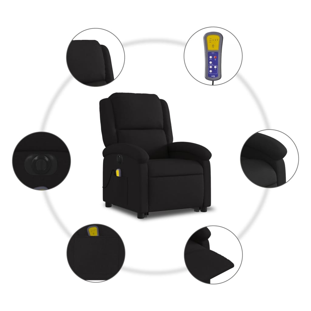 vidaXL Sillón de masaje eléctrico reclinable elevable tela negro