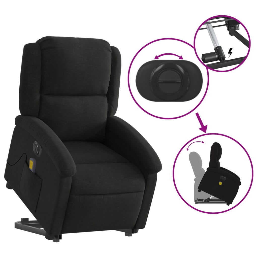 vidaXL Sillón de masaje eléctrico reclinable elevable tela negro