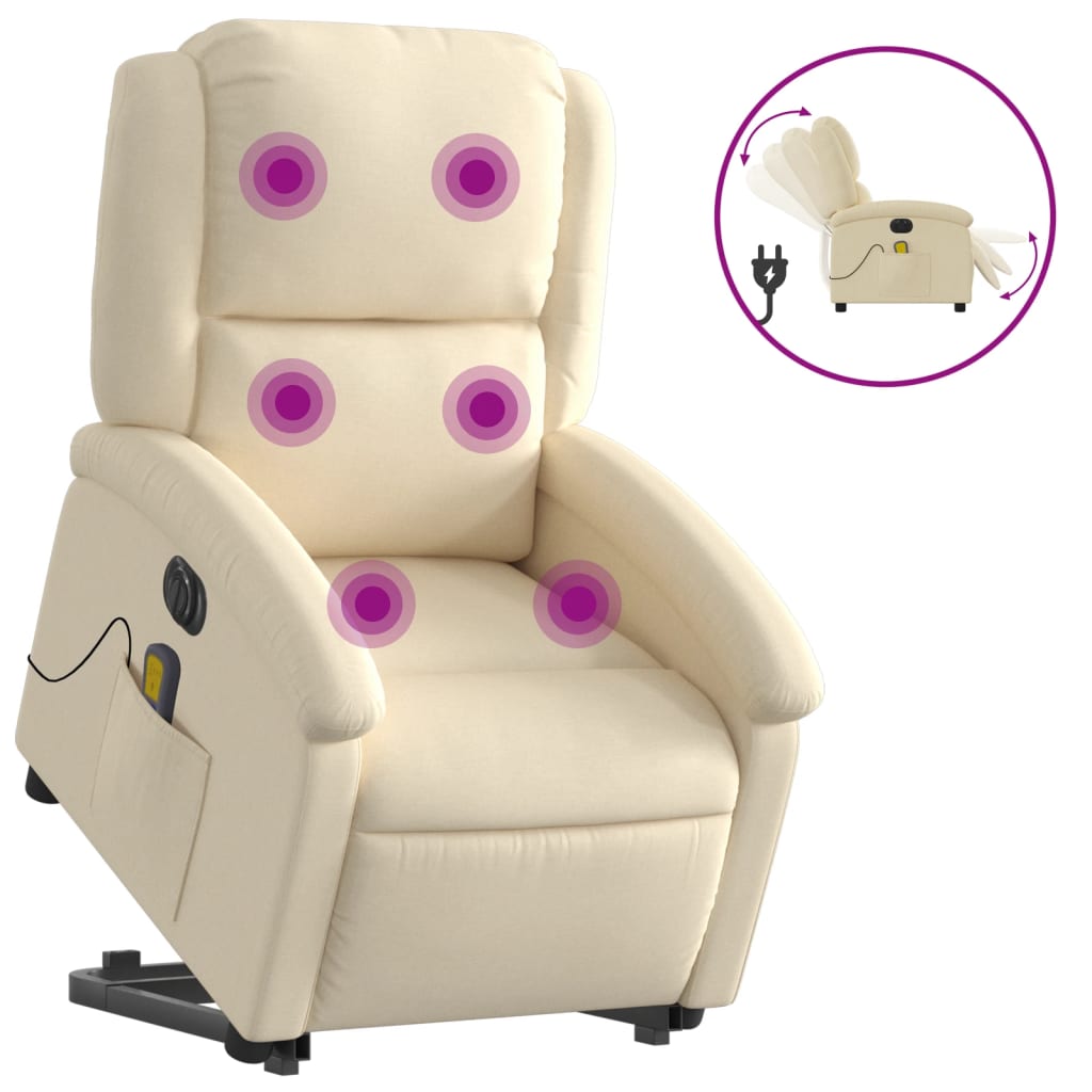 vidaXL Sillón de masaje eléctrico reclinable elevable tela crema