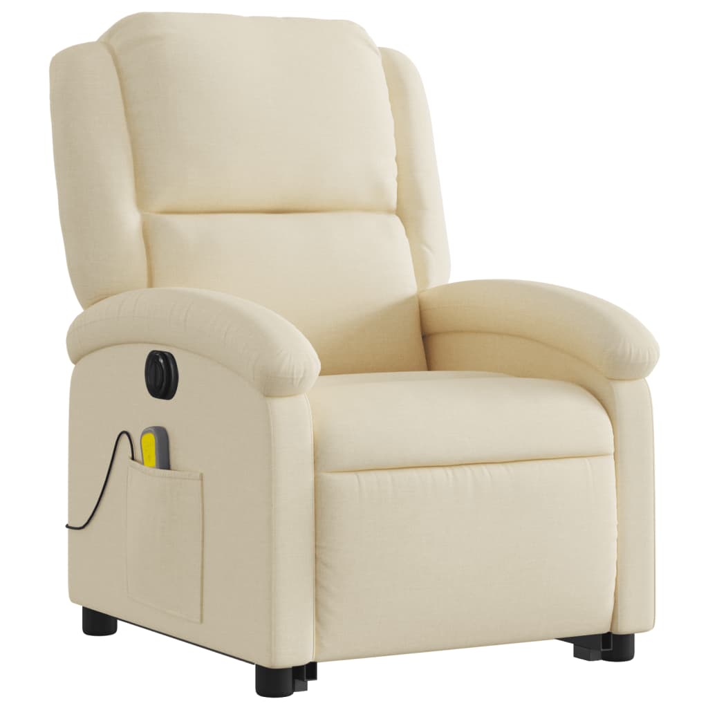 vidaXL Sillón de masaje eléctrico reclinable elevable tela crema