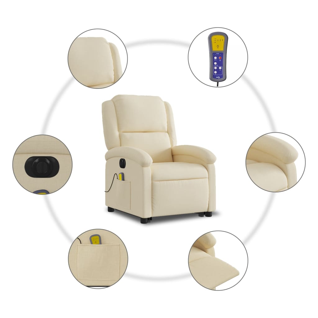 vidaXL Sillón de masaje eléctrico reclinable elevable tela crema