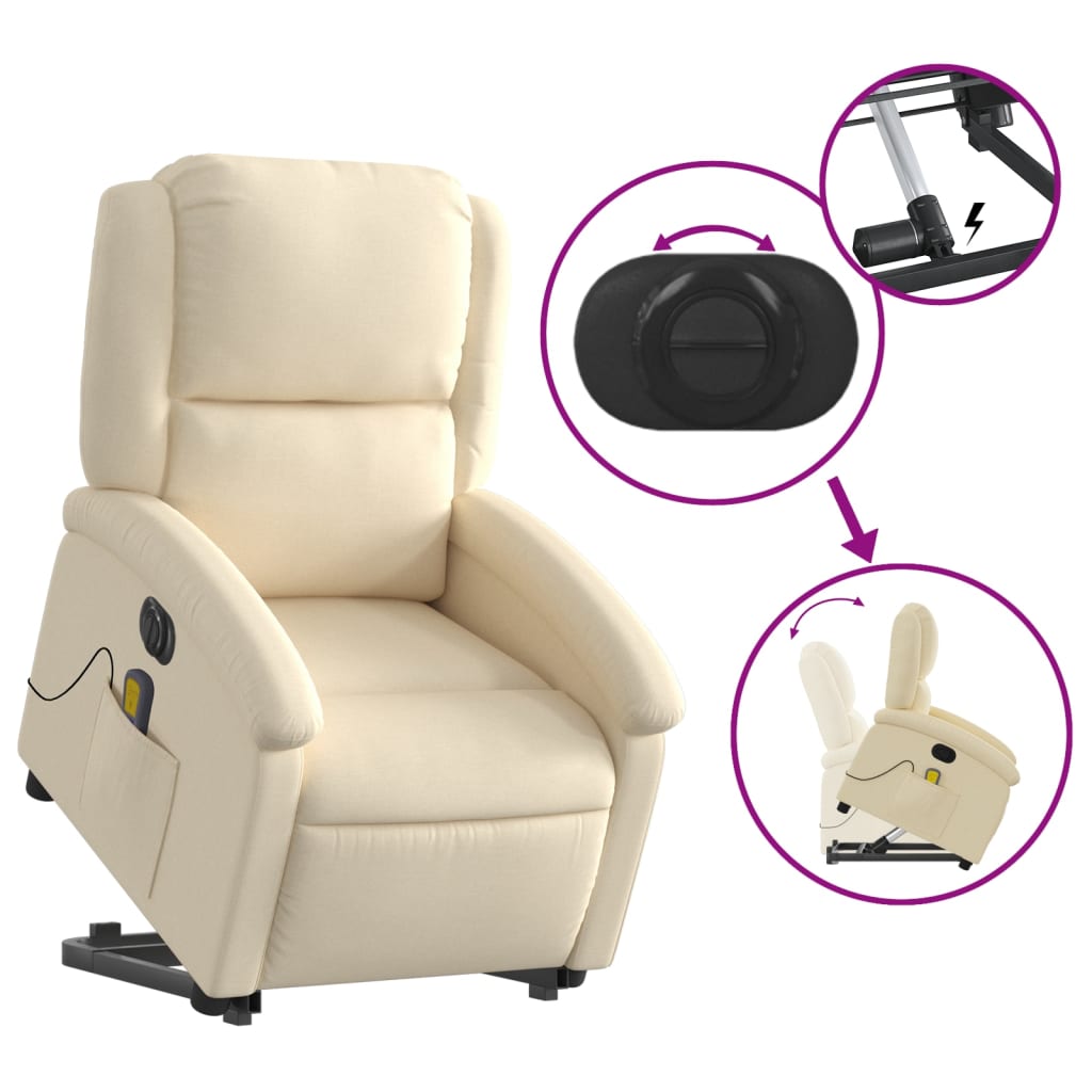 vidaXL Sillón de masaje eléctrico reclinable elevable tela crema