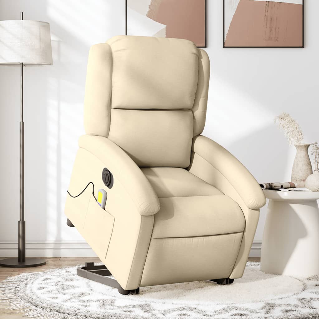 vidaXL Sillón de masaje eléctrico reclinable elevable tela crema