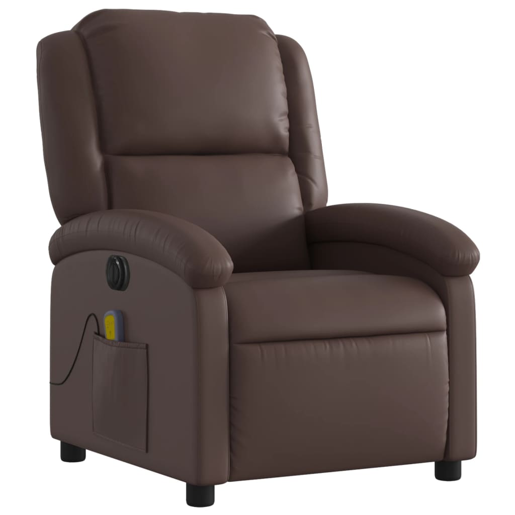 vidaXL Sillón de masaje reclinable eléctrico cuero sintético marrón