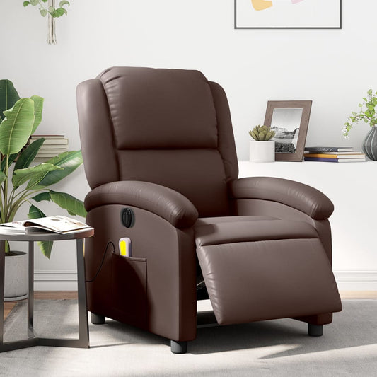 vidaXL Sillón de masaje reclinable eléctrico cuero sintético marrón