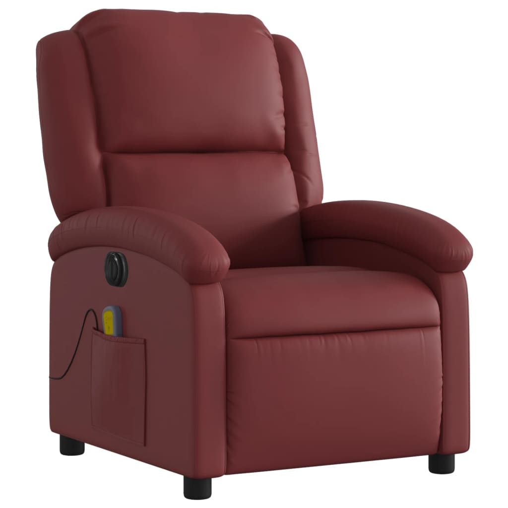 vidaXL Sillón de masaje reclinable de cuero artificial rojo tinto