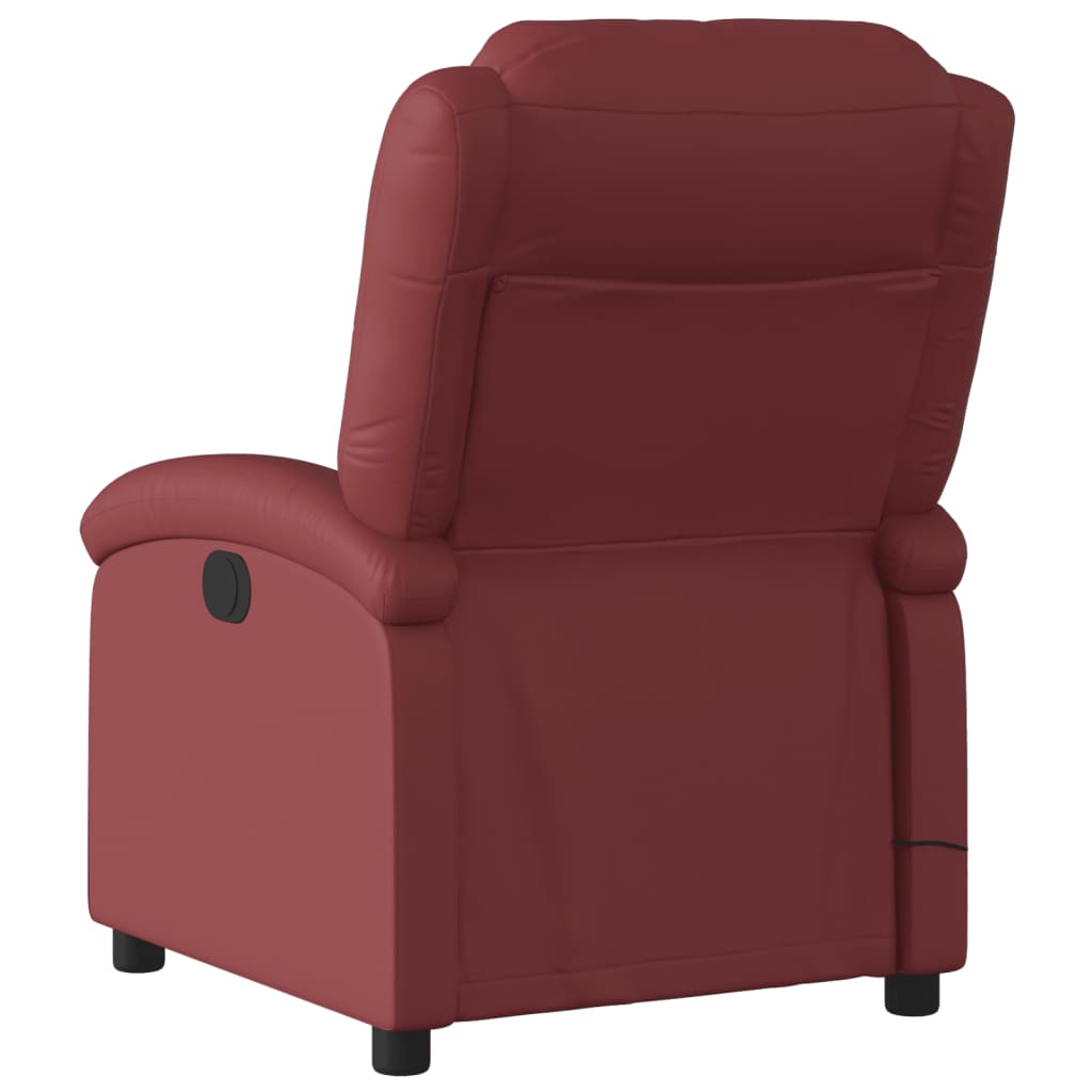 vidaXL Sillón de masaje reclinable de cuero artificial rojo tinto