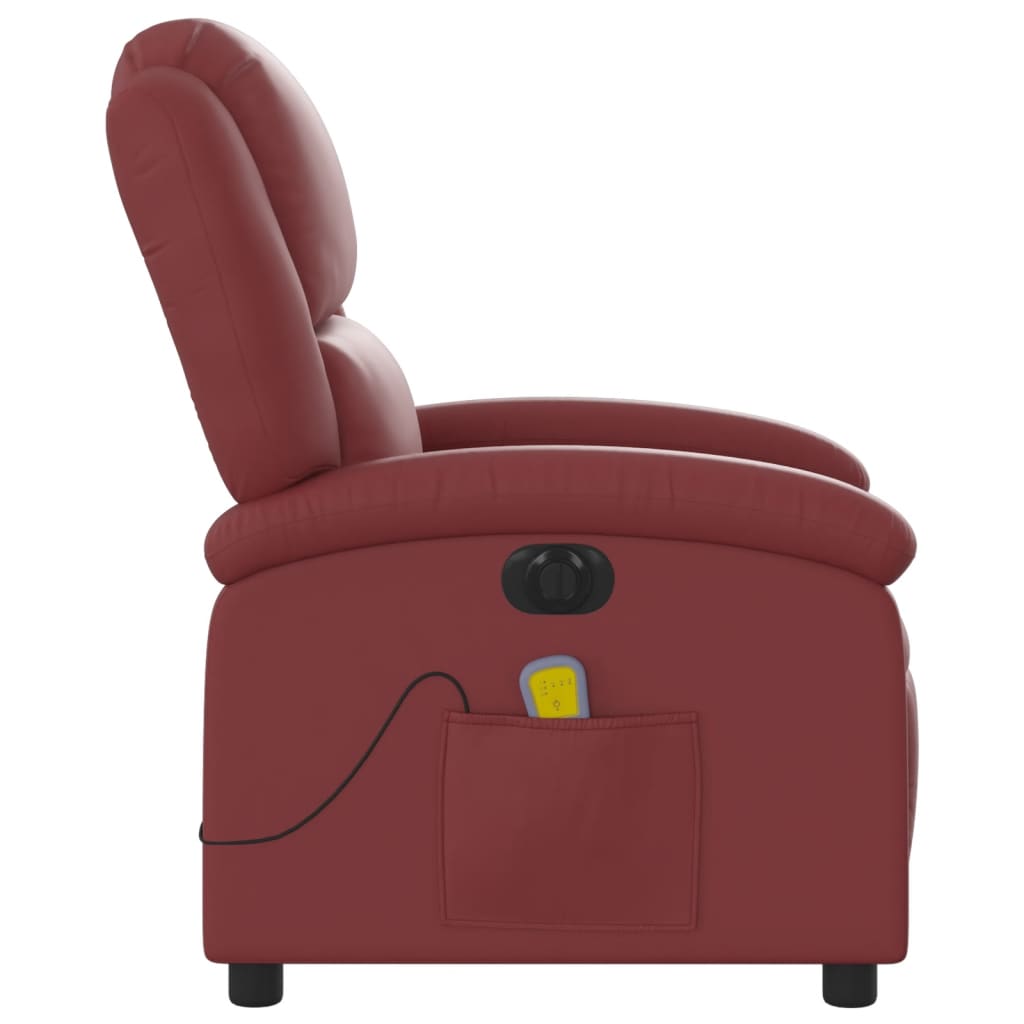 vidaXL Sillón de masaje reclinable de cuero artificial rojo tinto