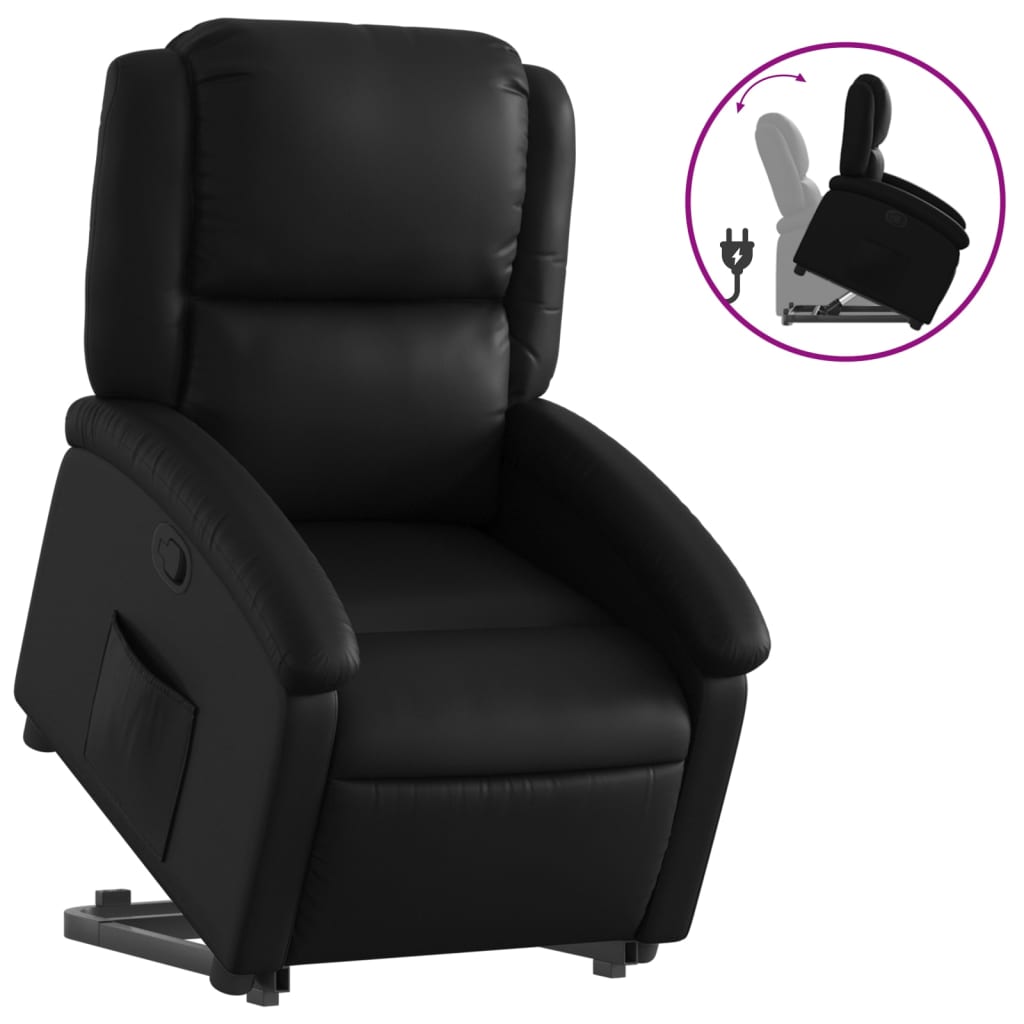 vidaXL Sillón reclinable elevable cuero artificial negro