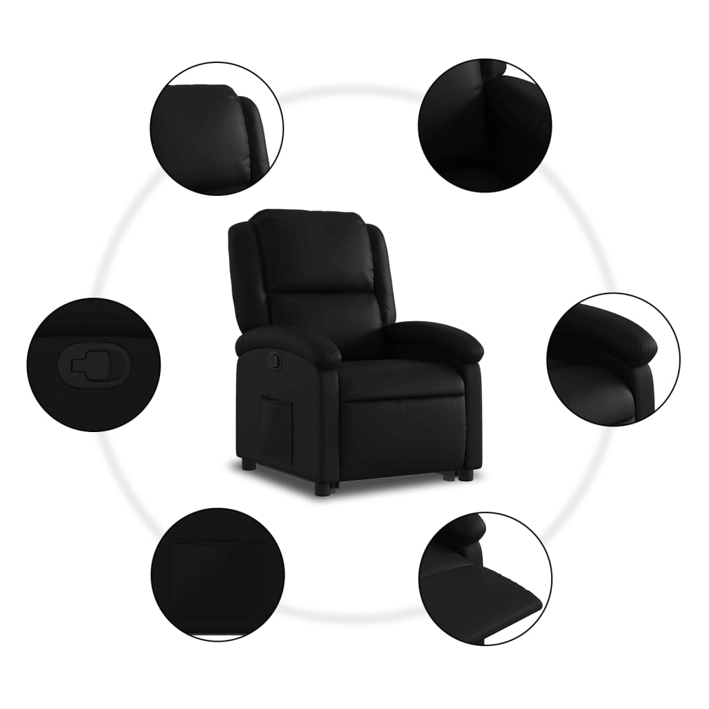 vidaXL Sillón reclinable elevable cuero artificial negro