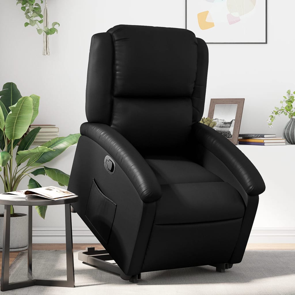 vidaXL Sillón reclinable elevable cuero artificial negro