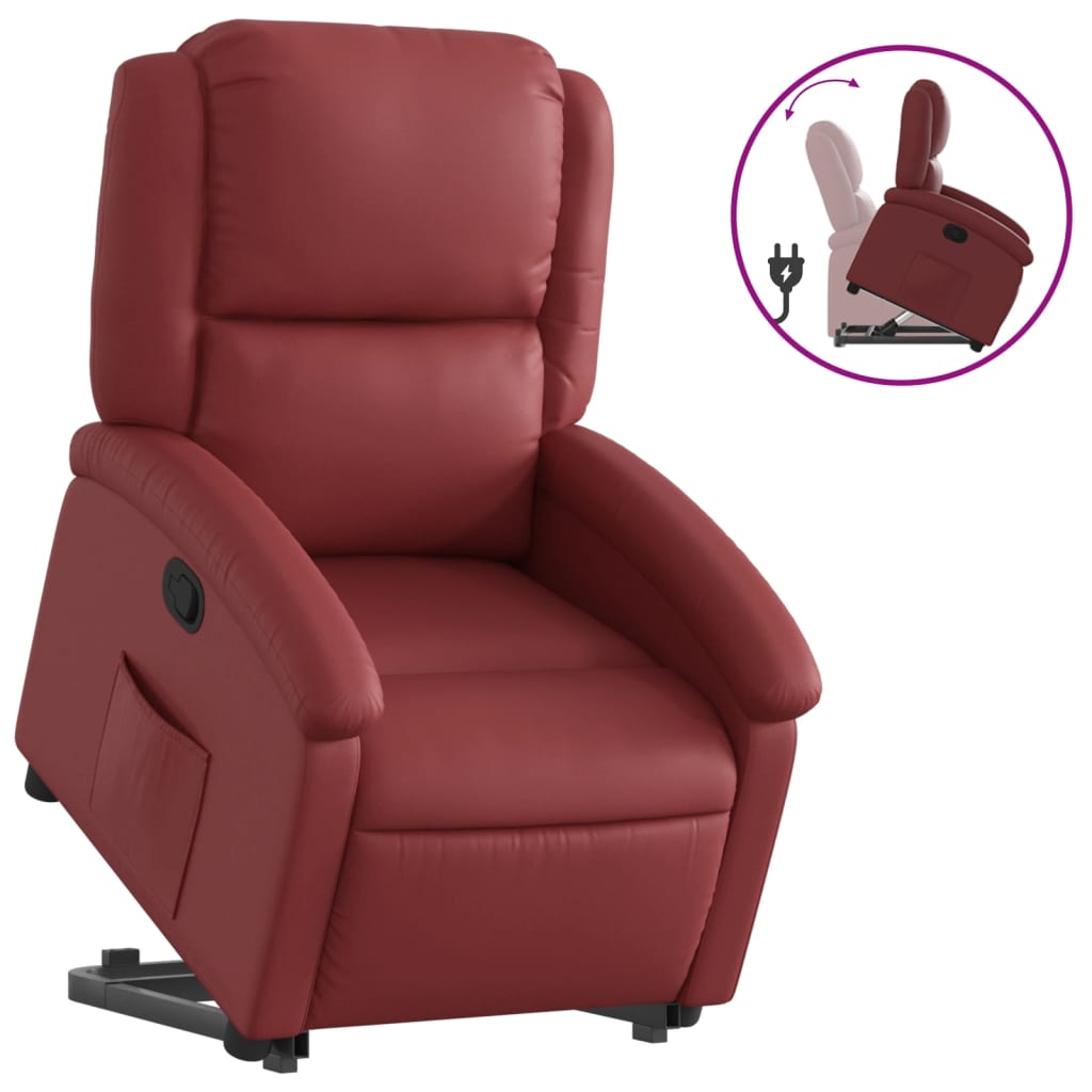 vidaXL Sillón reclinable elevable cuero artificial rojo tinto