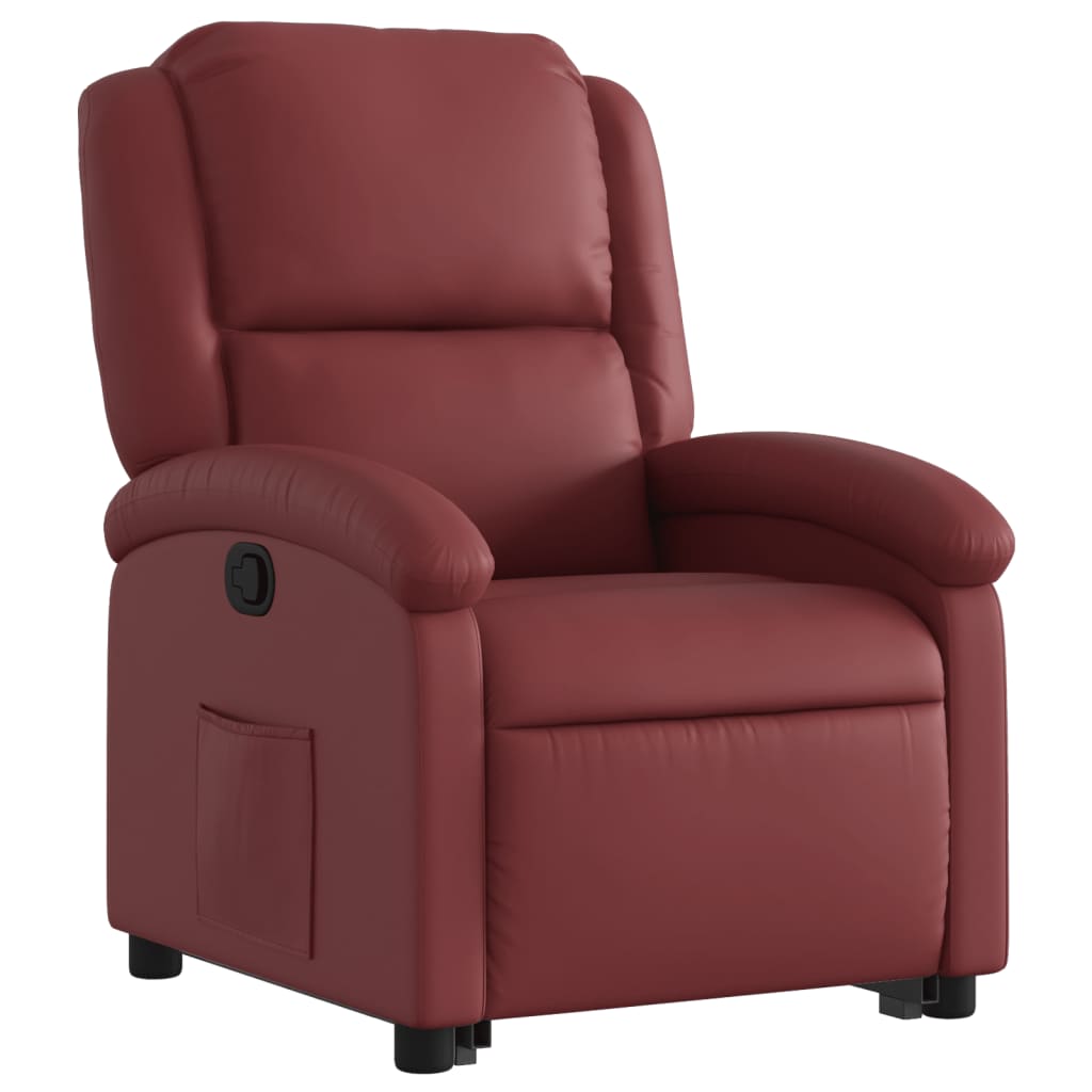 vidaXL Sillón reclinable elevable cuero artificial rojo tinto