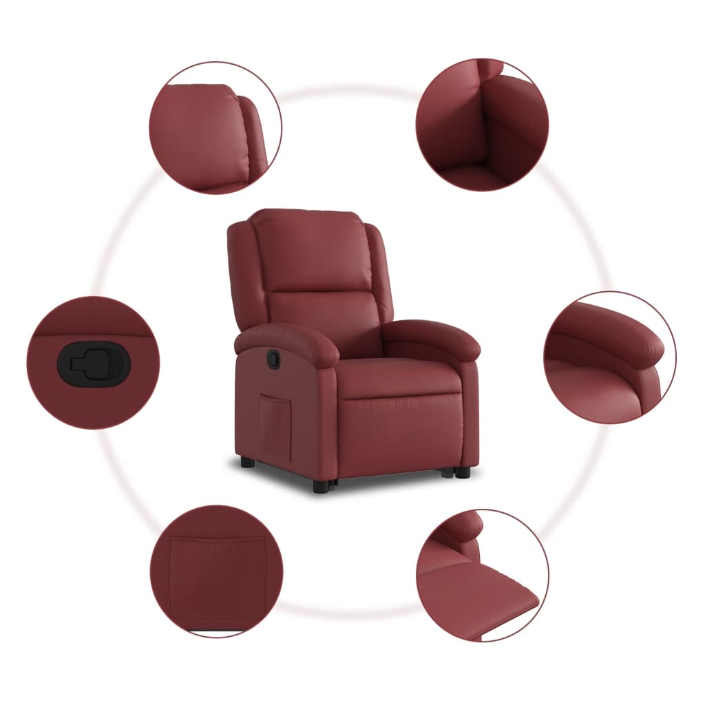 vidaXL Sillón reclinable elevable cuero artificial rojo tinto