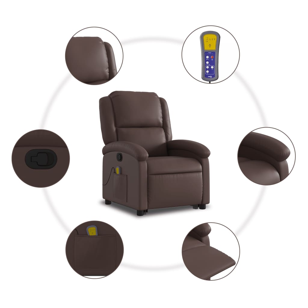 vidaXL Sillón reclinable de masaje de pie de cuero sintético marrón