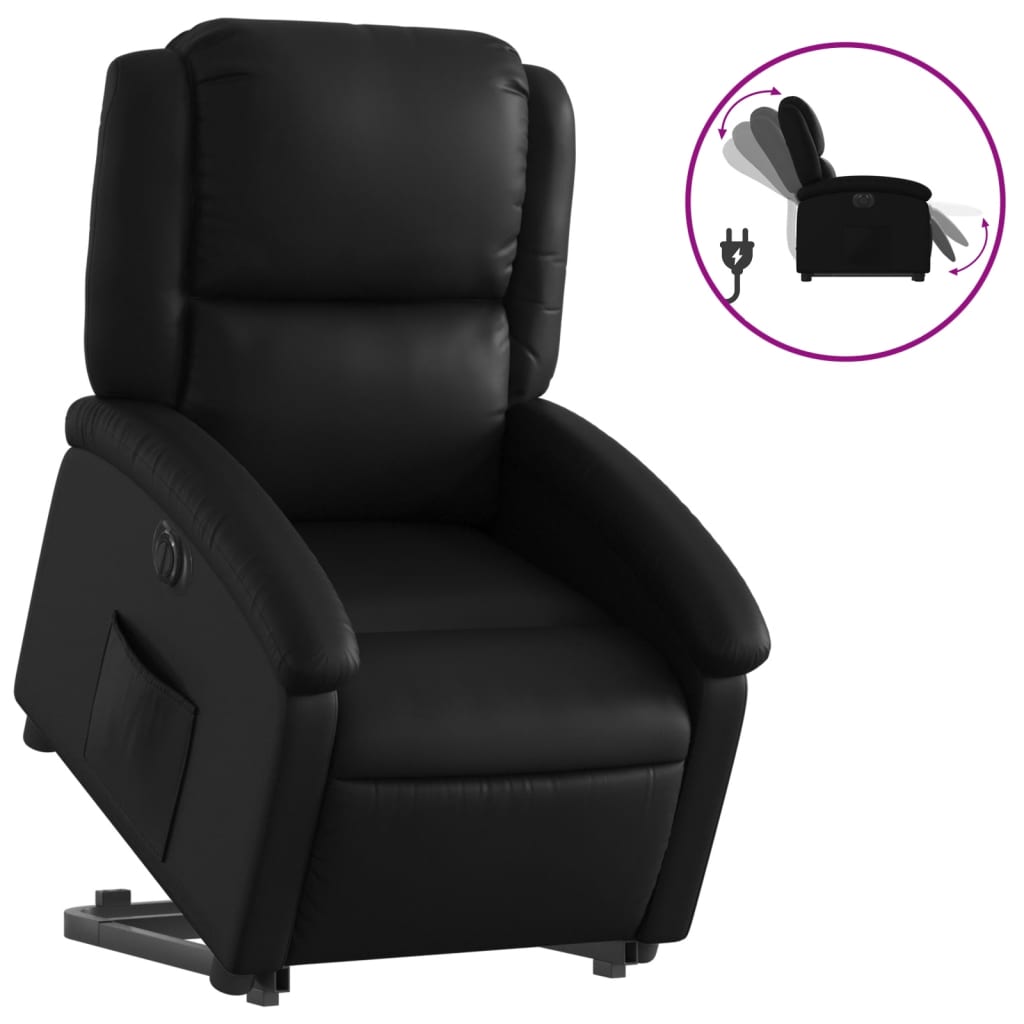 vidaXL Sillón reclinable elevable eléctrico de cuero sintético negro