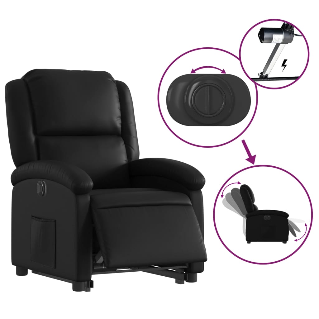 vidaXL Sillón reclinable elevable eléctrico de cuero sintético negro