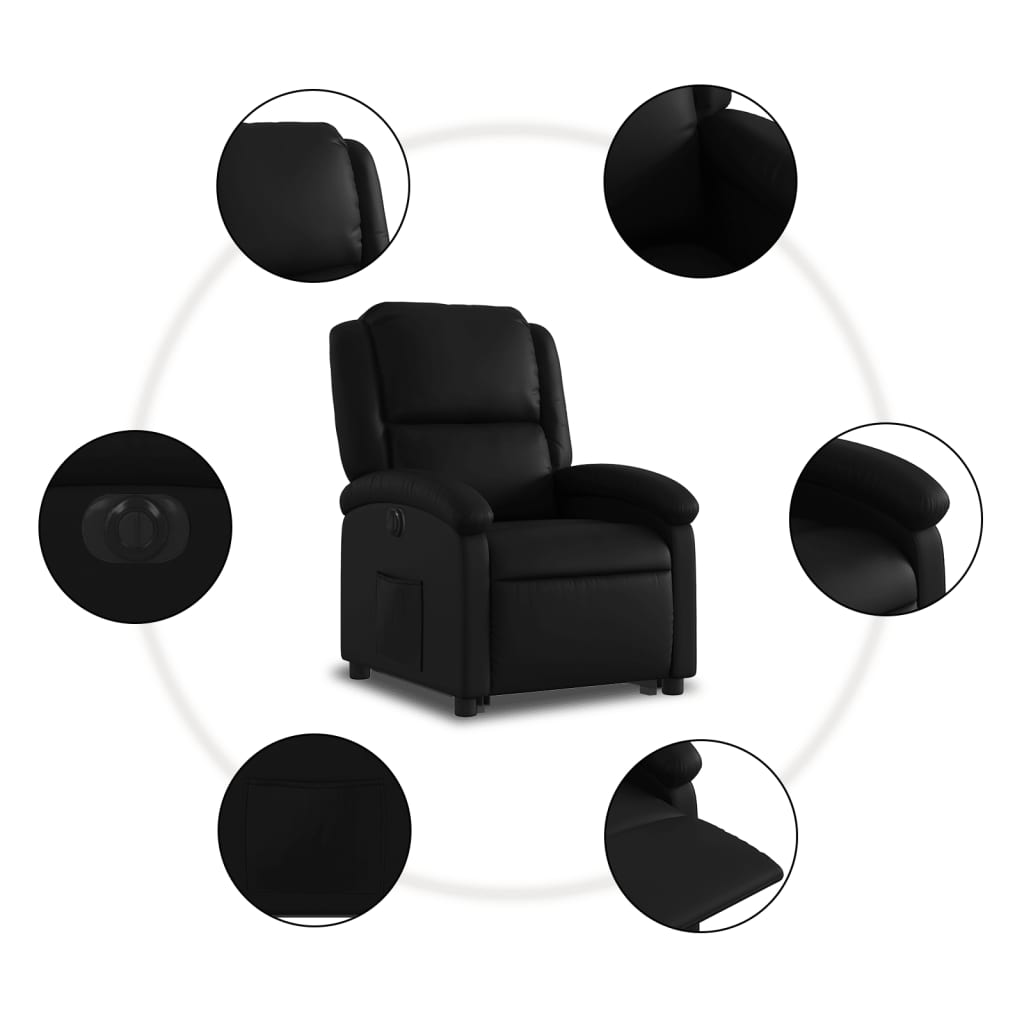 vidaXL Sillón reclinable elevable eléctrico de cuero sintético negro