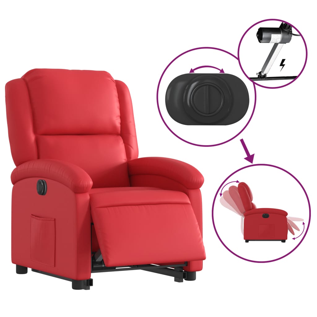 vidaXL Sillón elevable eléctrico cuero artificial rojo