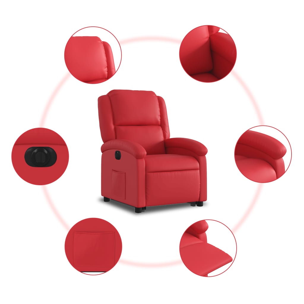 vidaXL Sillón elevable eléctrico cuero artificial rojo