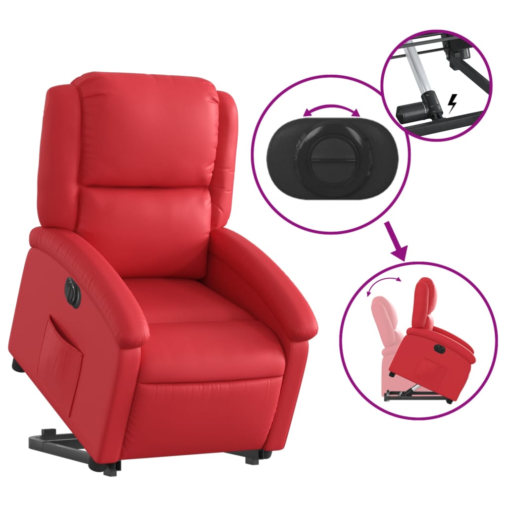 vidaXL Sillón elevable eléctrico cuero artificial rojo