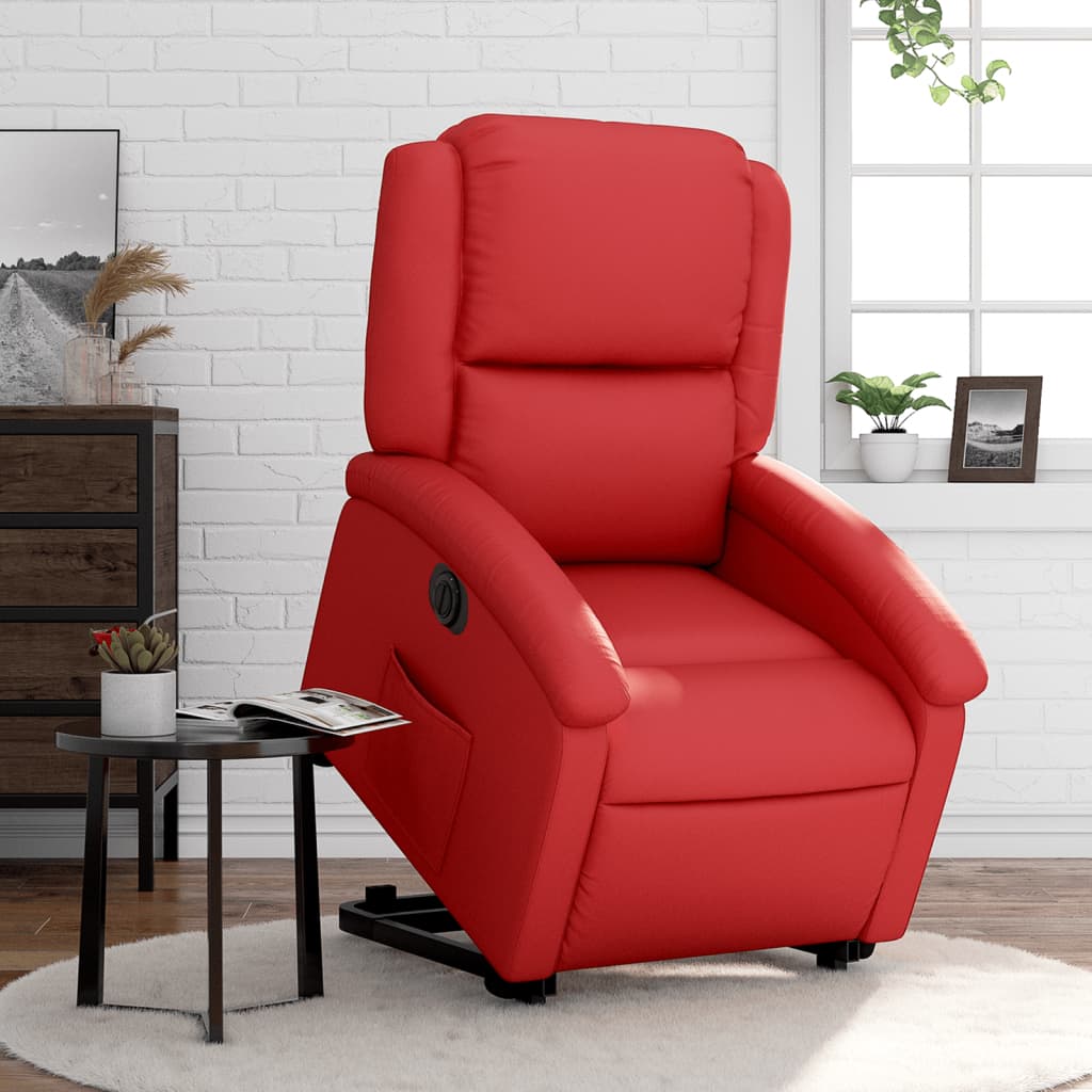 vidaXL Sillón elevable eléctrico cuero artificial rojo