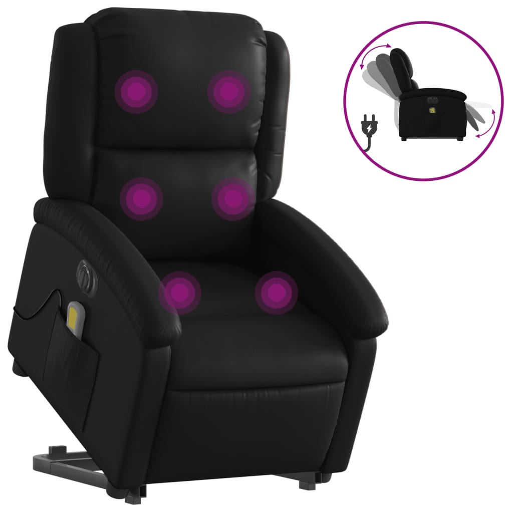 vidaXL Sillón de masaje elevable eléctrico cuero sintético negro