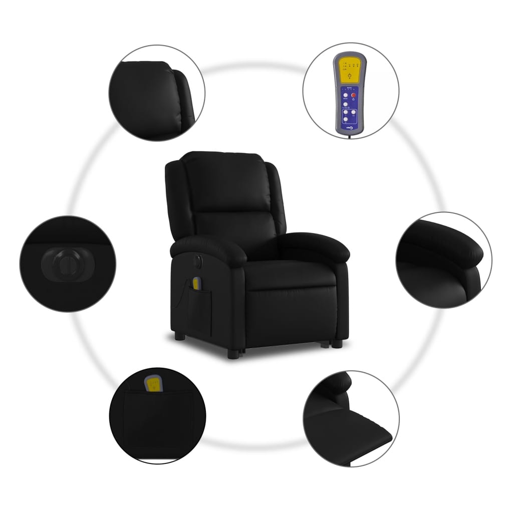 vidaXL Sillón de masaje elevable eléctrico cuero sintético negro