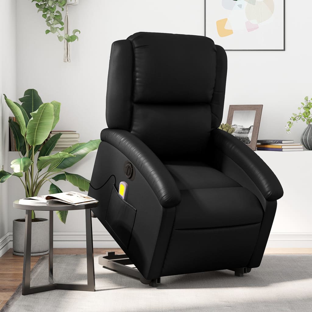 vidaXL Sillón de masaje elevable eléctrico cuero sintético negro