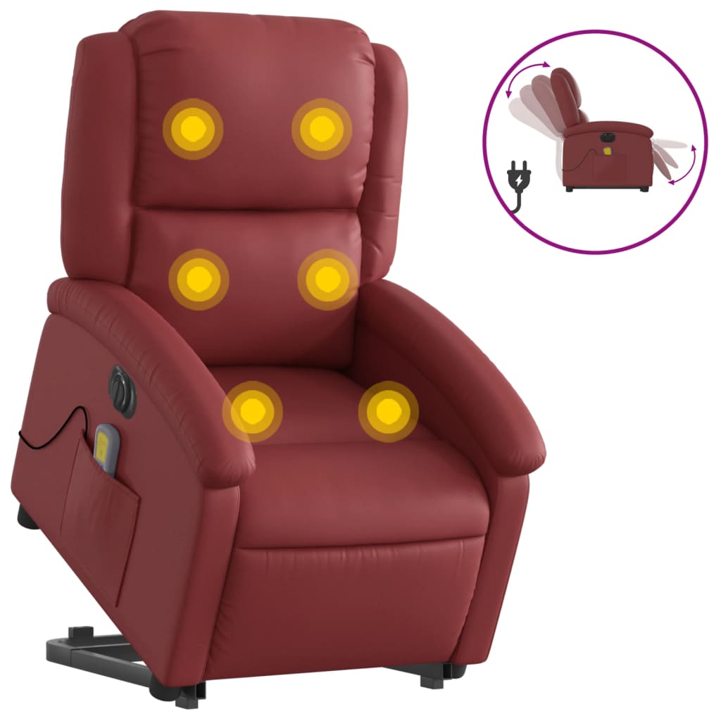 vidaXL Sillón de masaje elevable eléctrico cuero artificial rojo tinto