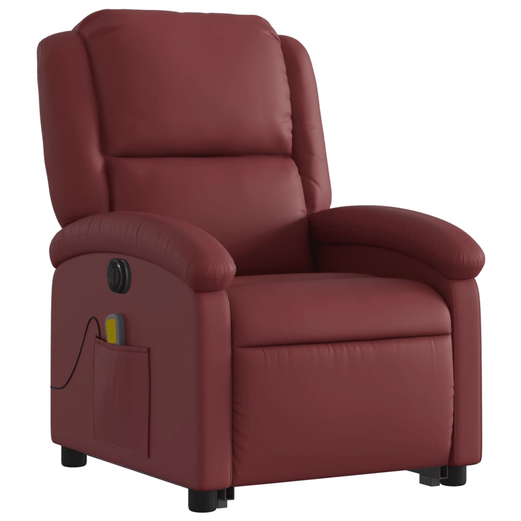 vidaXL Sillón de masaje elevable eléctrico cuero artificial rojo tinto