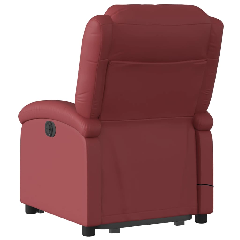 vidaXL Sillón de masaje elevable eléctrico cuero artificial rojo tinto