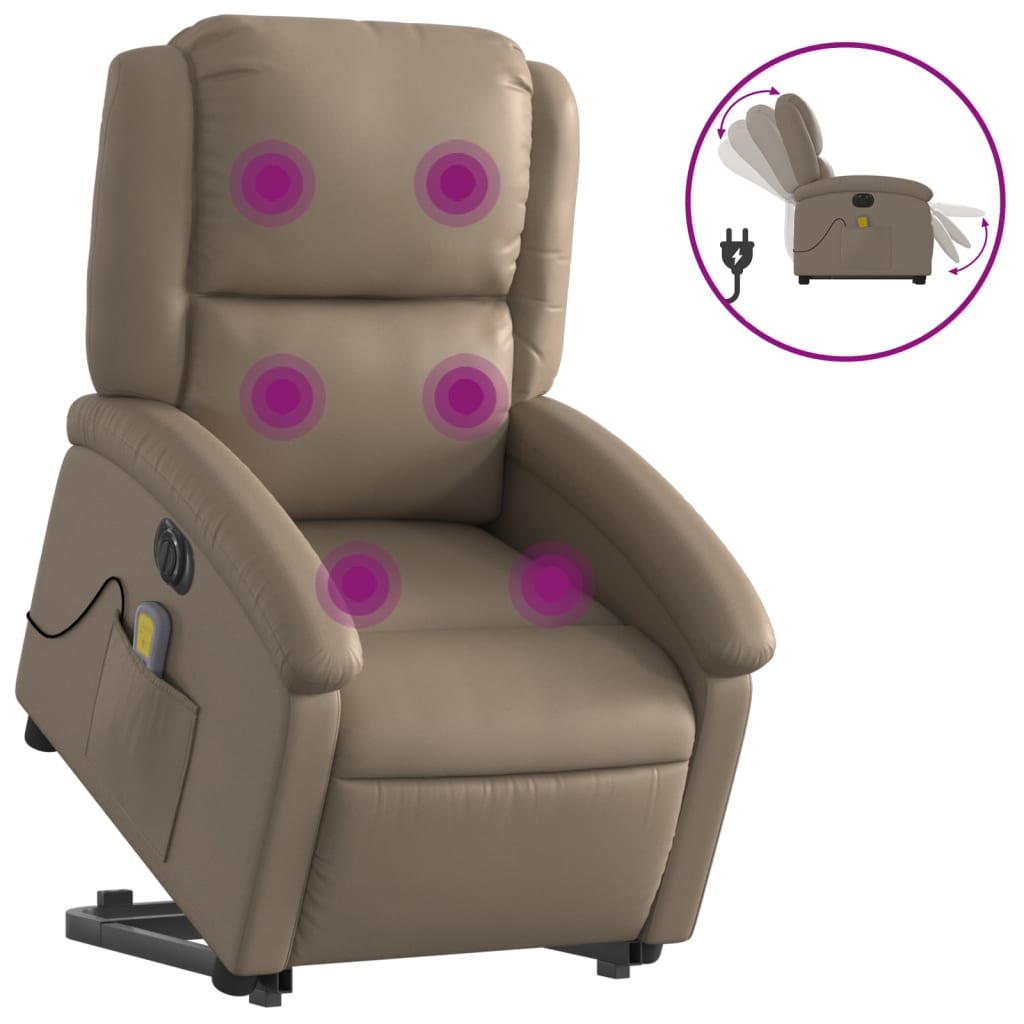 vidaXL Sillón reclinable de masaje eléctrico cuero sintético capuchino