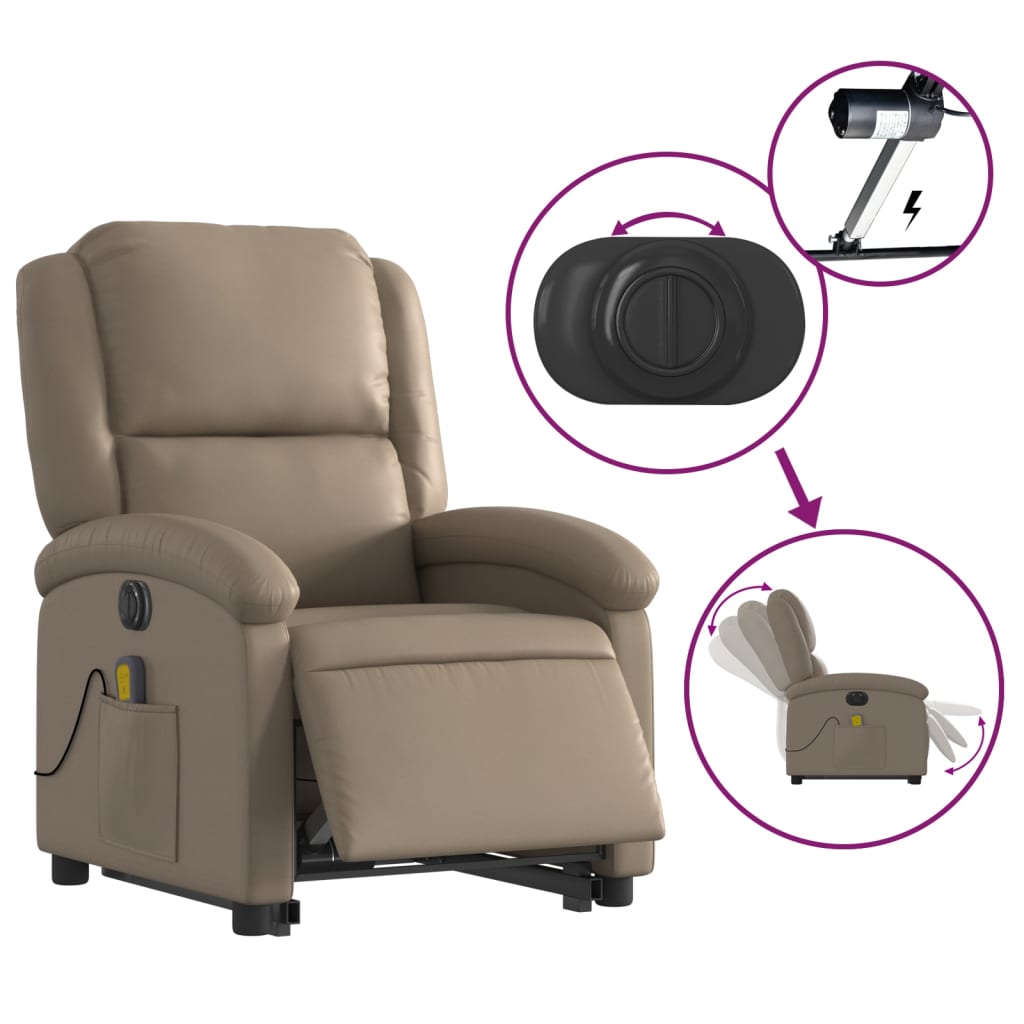 vidaXL Sillón reclinable de masaje eléctrico cuero sintético capuchino