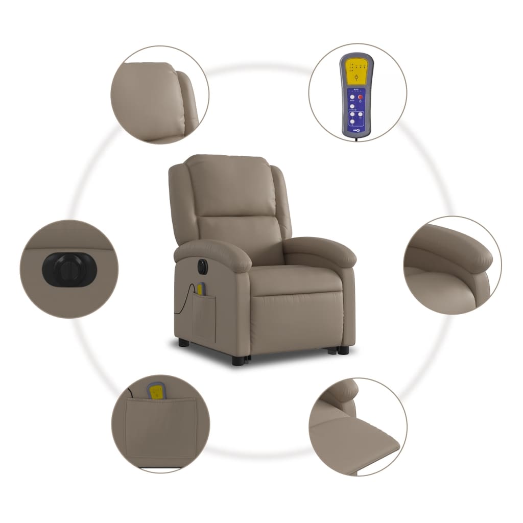 vidaXL Sillón reclinable de masaje eléctrico cuero sintético capuchino