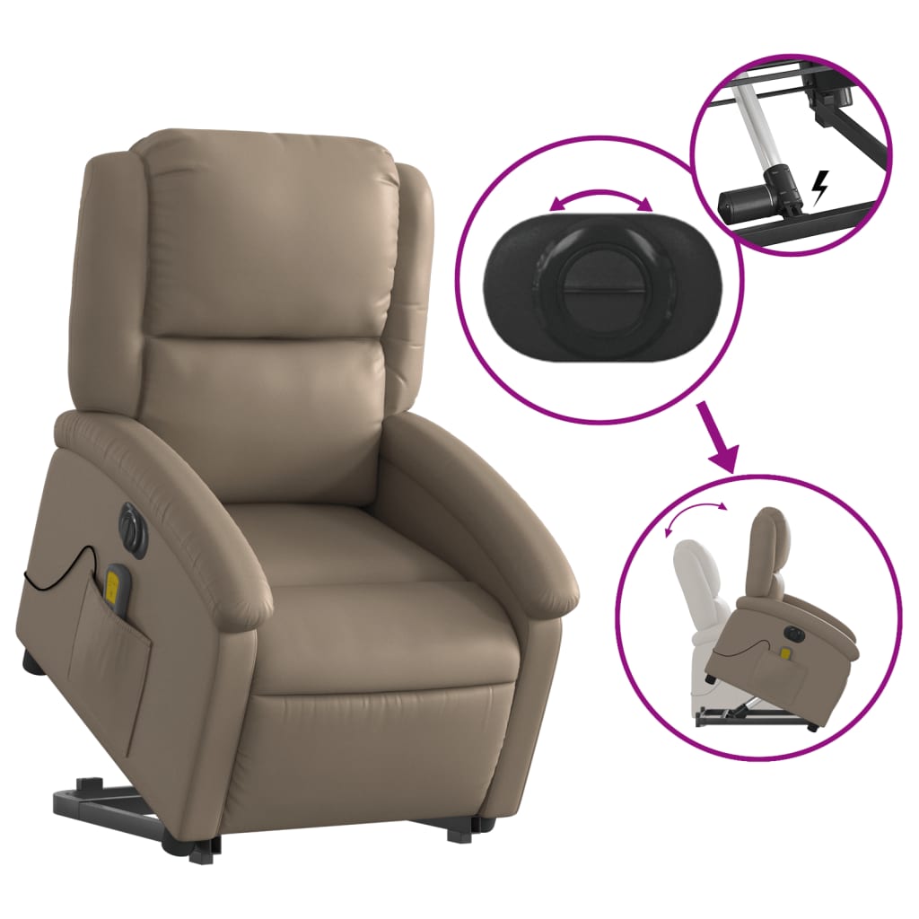 vidaXL Sillón reclinable de masaje eléctrico cuero sintético capuchino