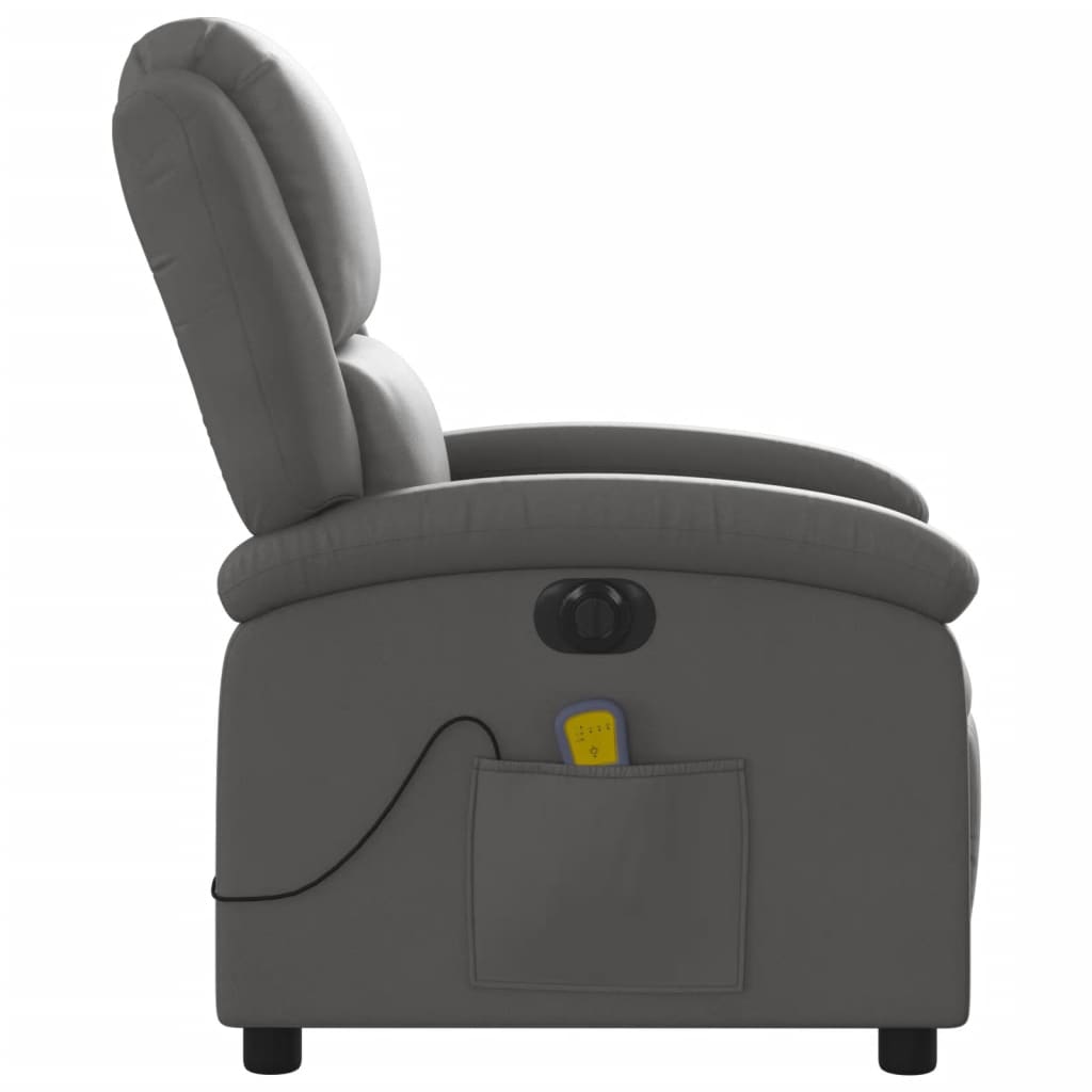 vidaXL Sillón reclinable de masaje eléctrico cuero auténtico gris