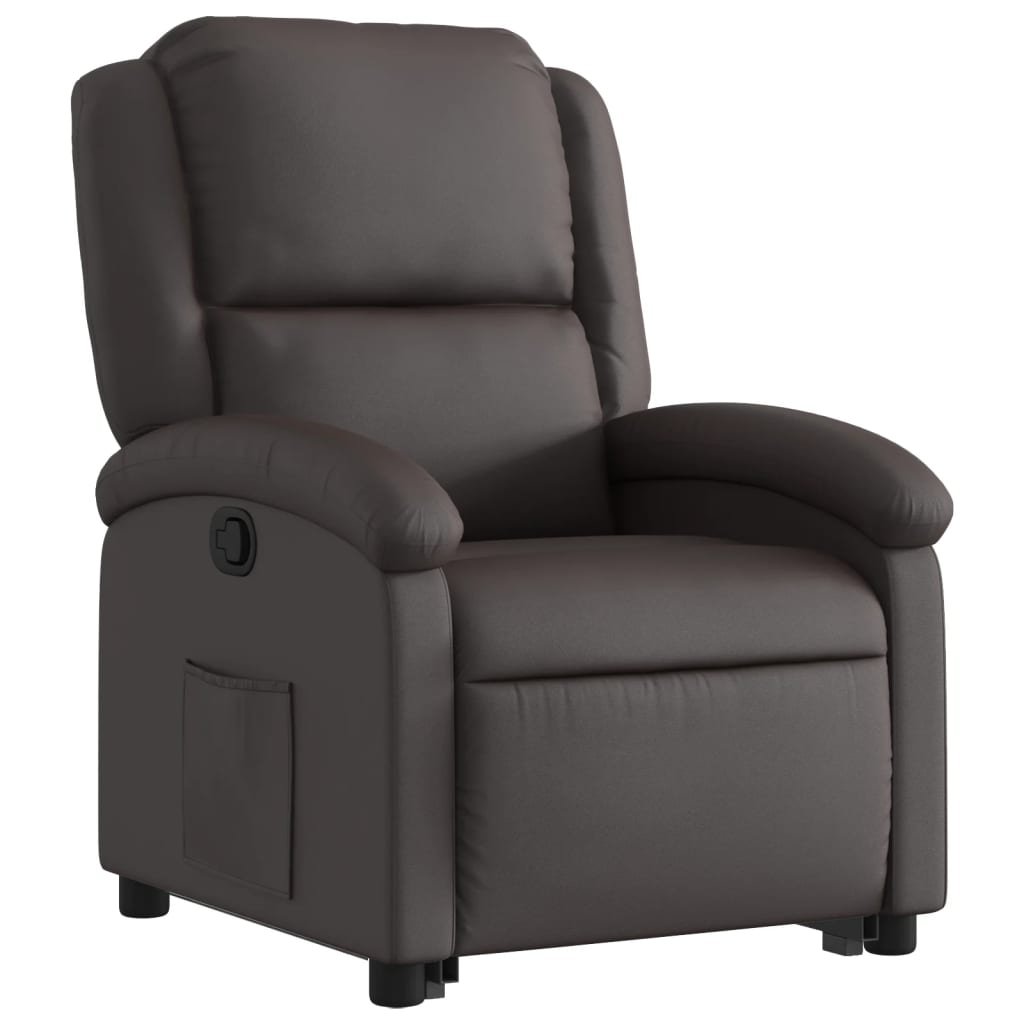 vidaXL Sillón reclinable elevable cuero auténtico marrón oscuro