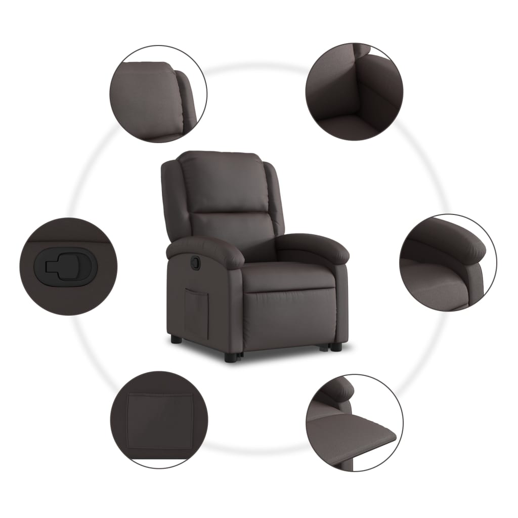 vidaXL Sillón reclinable elevable cuero auténtico marrón oscuro