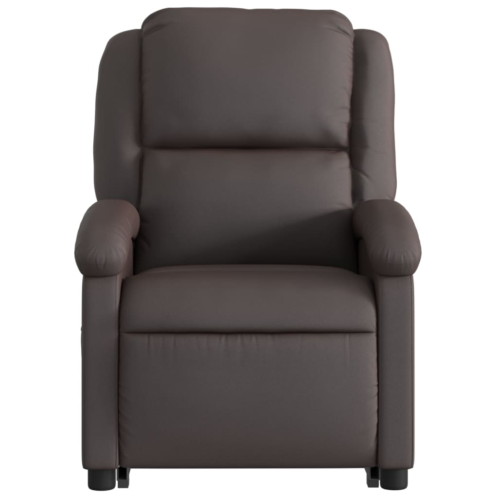 vidaXL Sillón reclinable elevable cuero auténtico marrón oscuro