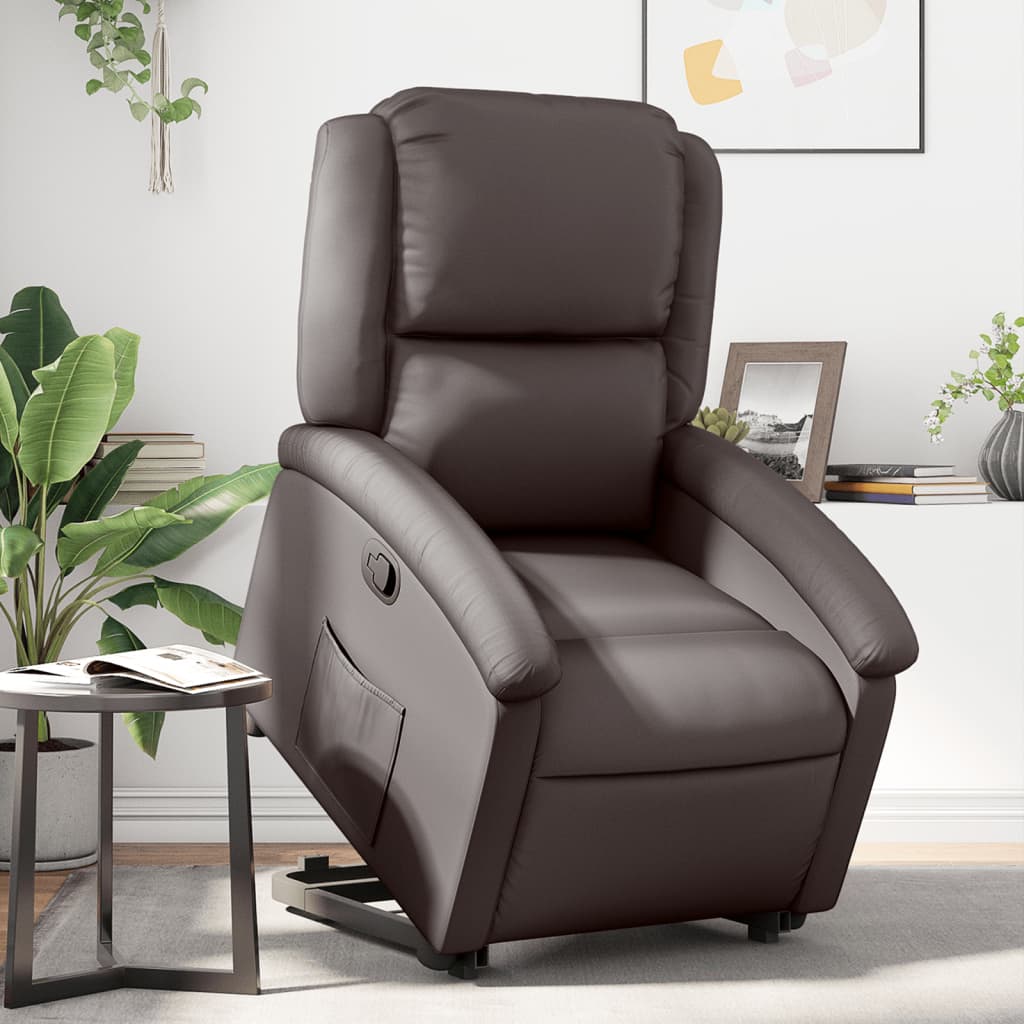 vidaXL Sillón reclinable elevable cuero auténtico marrón oscuro