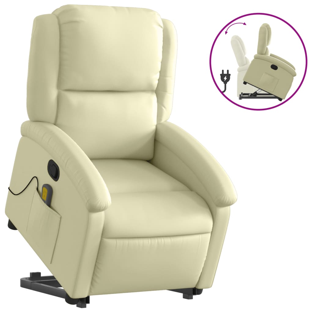 vidaXL Sillón reclinable elevable cuero auténtico color crema