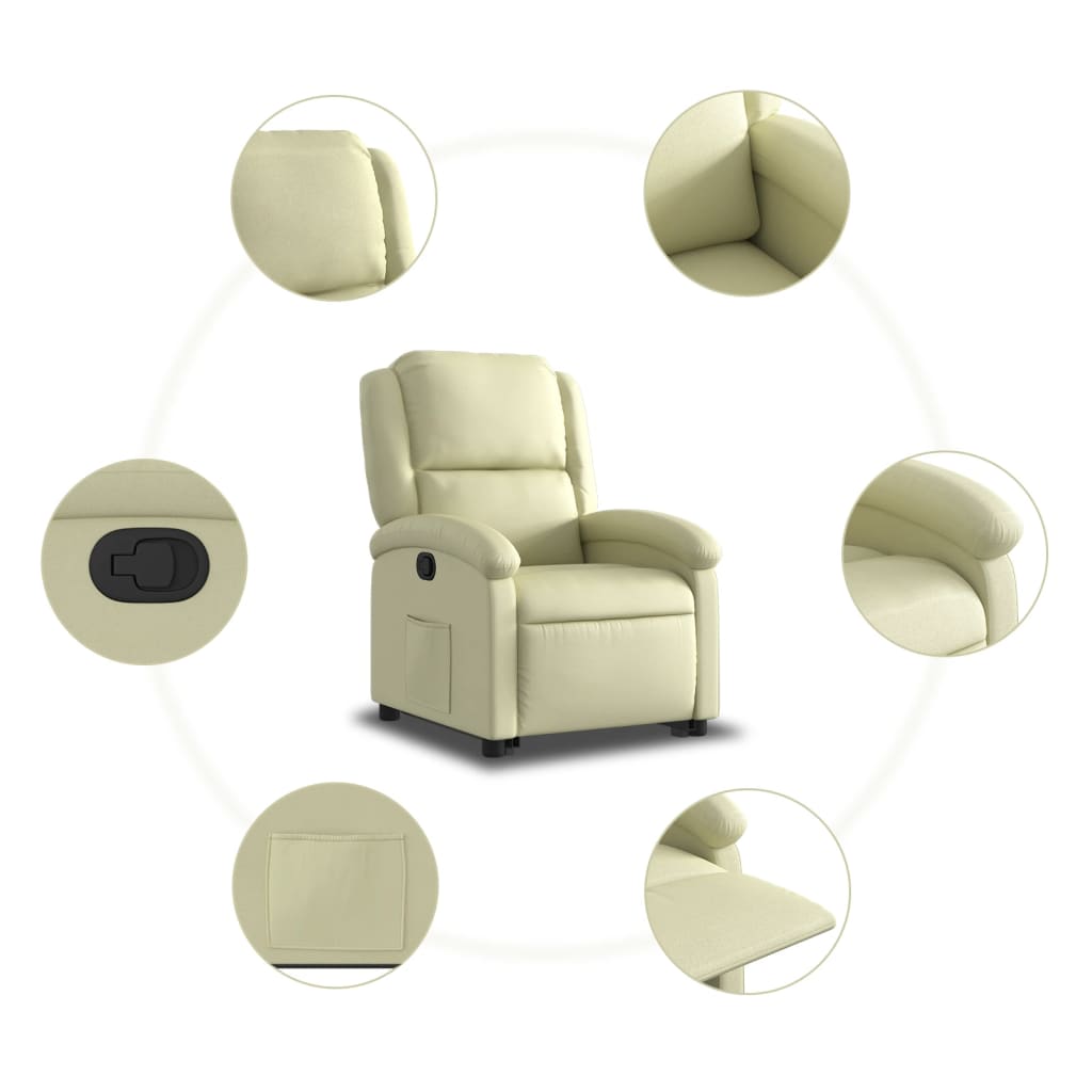 vidaXL Sillón reclinable elevable cuero auténtico color crema