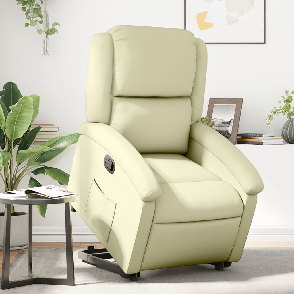 vidaXL Sillón reclinable elevable cuero auténtico color crema