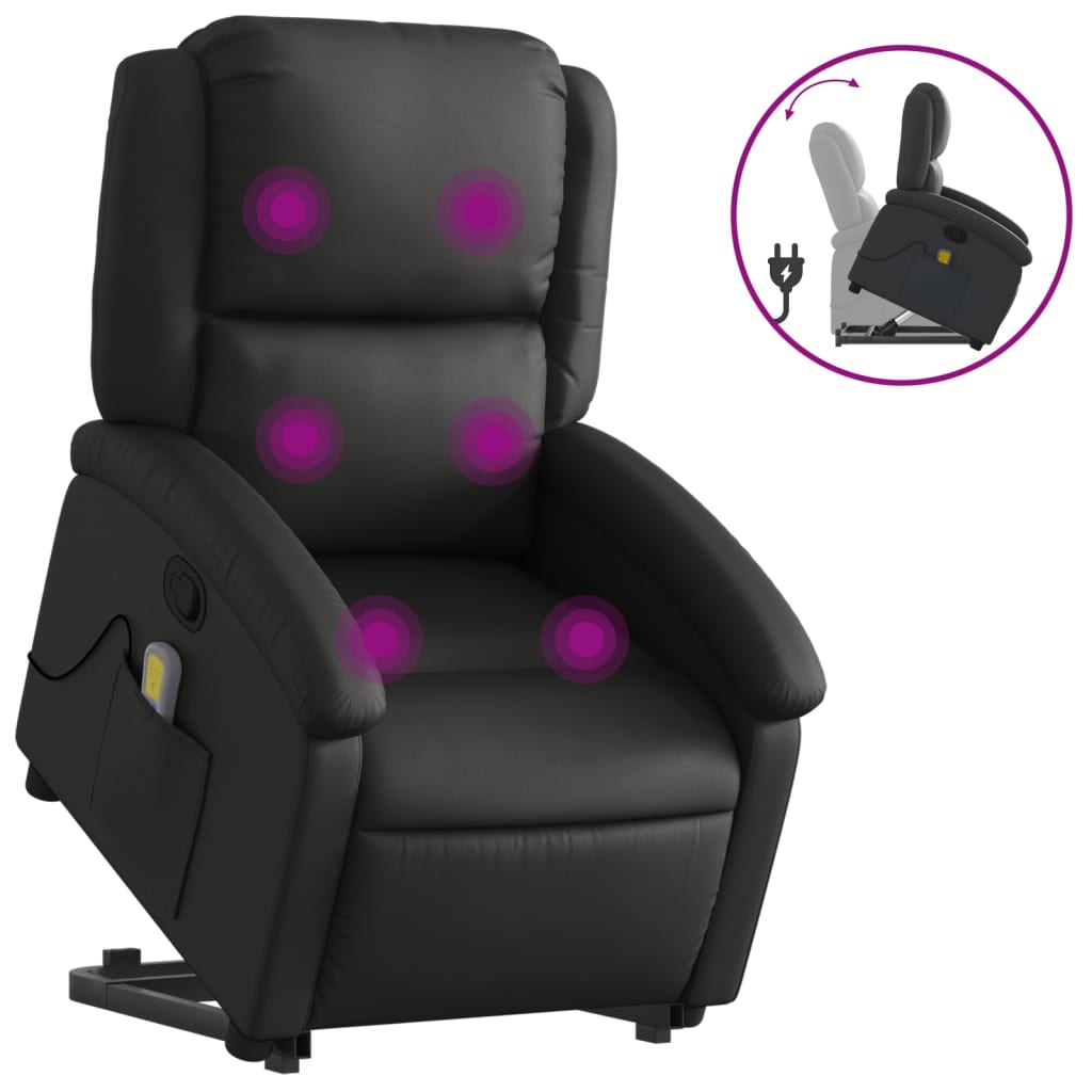 vidaXL Sillón reclinable de masaje elevable cuero auténtico negro