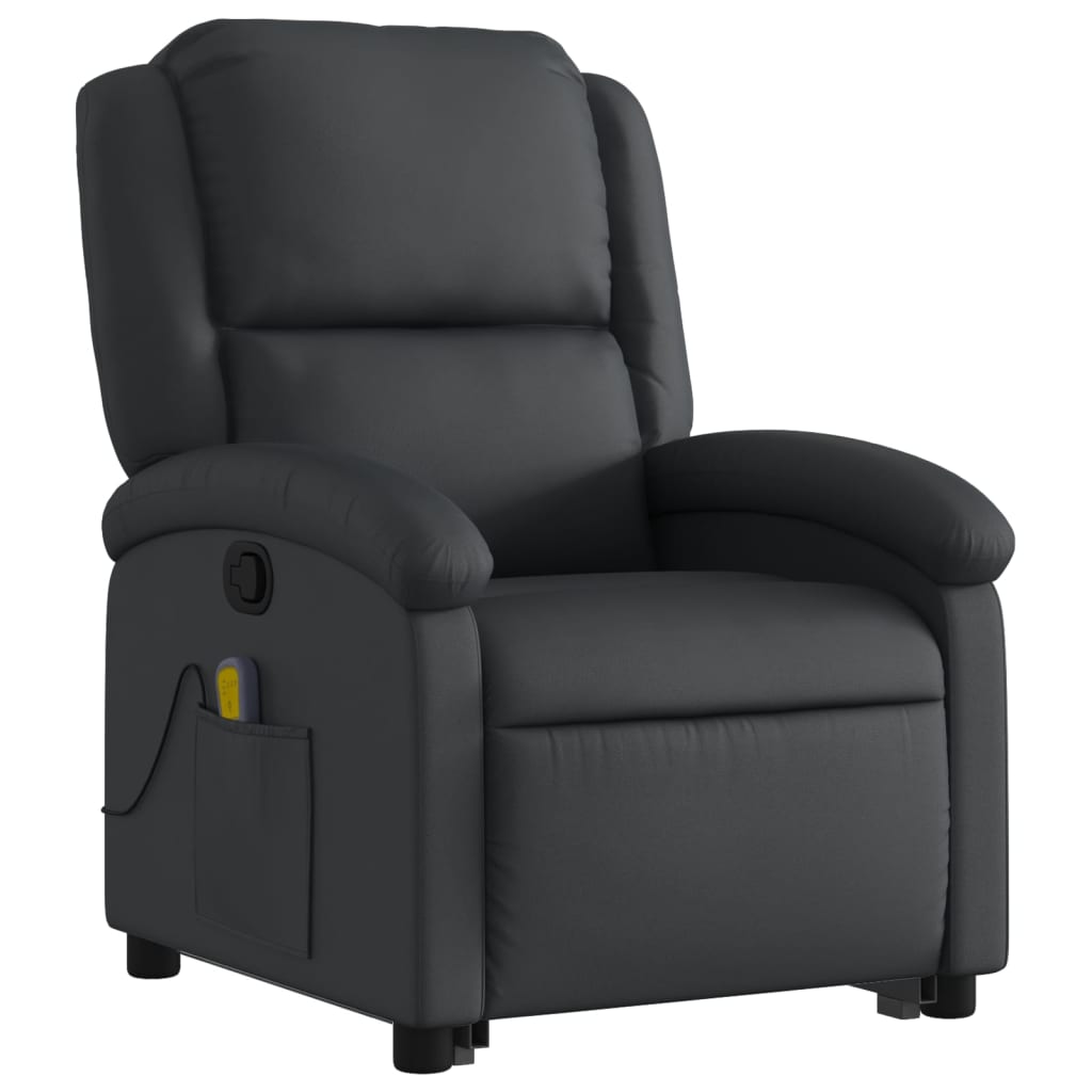 vidaXL Sillón reclinable de masaje elevable cuero auténtico negro